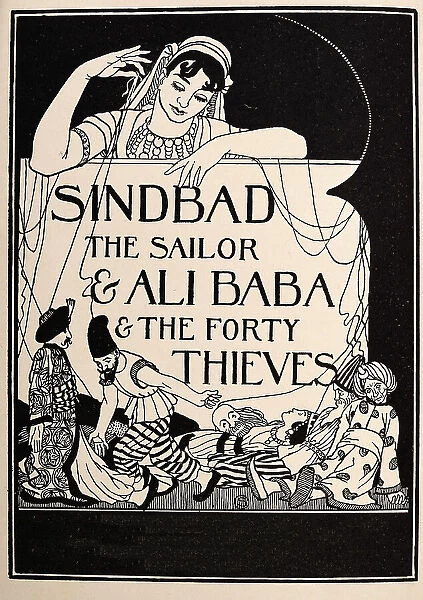Scheherazade with puppets of Sinbad the Sailor and Ali Baba, One Thousand and One Nights
