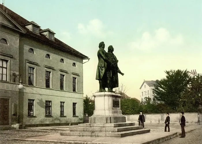 Framed Print : Schiller and Goethe Monument in Weimar, Thuringia, Germany, Historical, digitally restored reproduction of a photochrome print from the 1890s Framed Print : Schiller and Goethe Monument in Weimar, Thuringia, Germany, Historical, digitally restored reproduction of a photochrome print from the 1890s