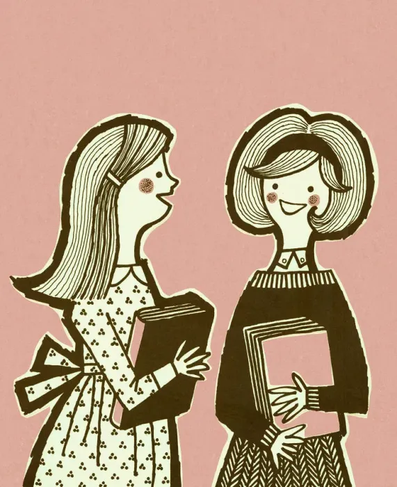 Framed Print : Two School Girls Holding Books Framed Print : Two School Girls Holding Books