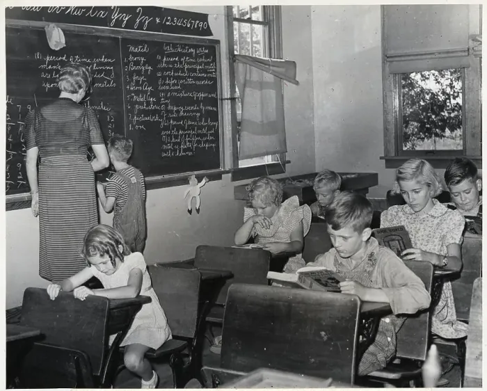 Framed Print : School Room With Teacher At Board