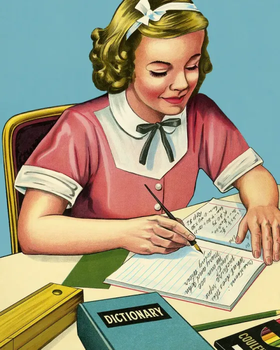 Framed Print : Schoolgirl Doing Homework Framed Print : Schoolgirl Doing Homework