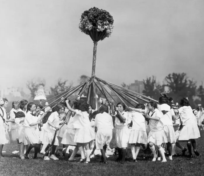 Framed Print : Schoolgirls Dancing Around Maypole Framed Print : Schoolgirls Dancing Around Maypole