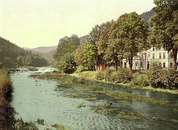 The Schwarza Valley, Blankenburg, Thuringia, Germany, Historic, digitally restored reproduction of a photochrome print from the 1890s