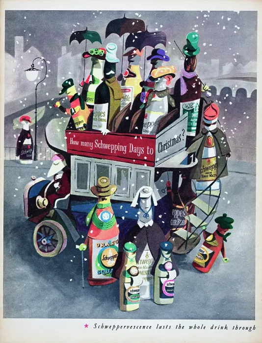 Framed Print : Schweppes. 1955: A Christmas advertisement for Schweppes with the caption Framed Print : Schweppes. 1955: A Christmas advertisement for Schweppes with the caption