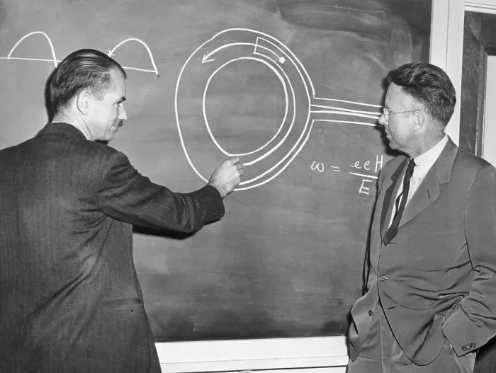 Framed Print : Scientists Discussing Atomic Energy at Board