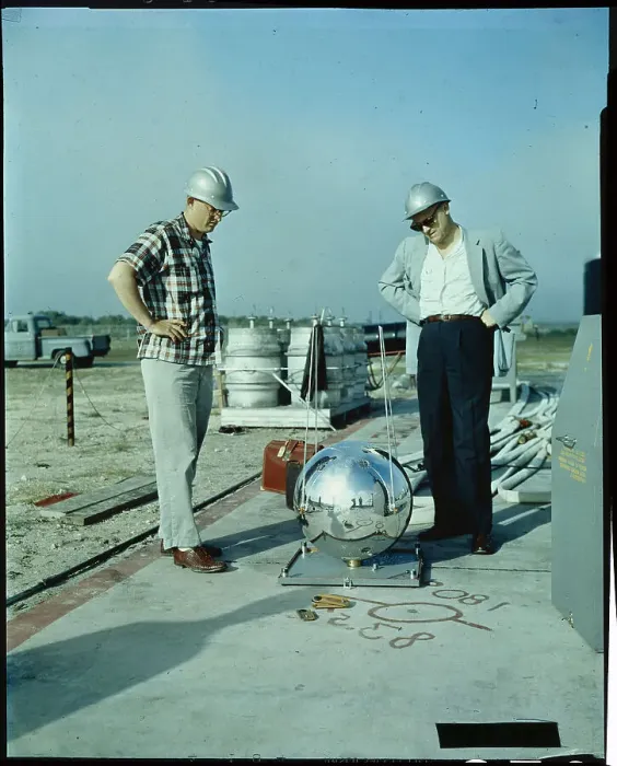 Framed Print : Scientists Working Outdoors on Satellite Framed Print : Scientists Working Outdoors on Satellite