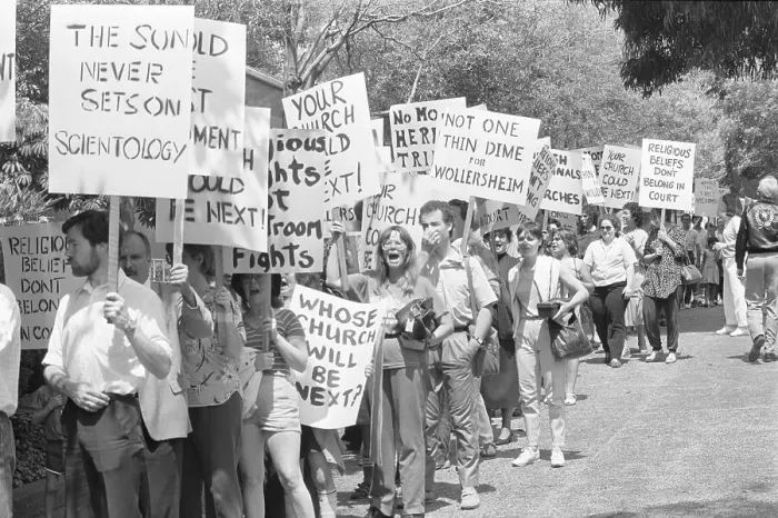 Framed Print : Scientologists Protest Court Settlement