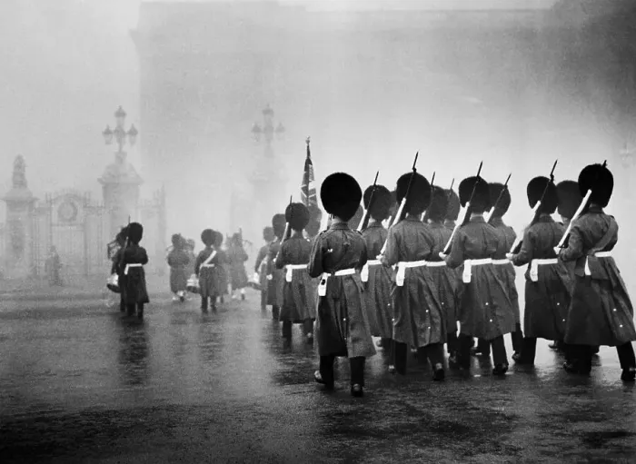 Framed Print : Scots Guards Marching in Formation in Heavy Fog Framed Print : Scots Guards Marching in Formation in Heavy Fog