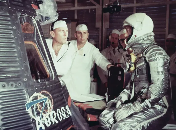 Framed Print : Scott Carpenter Conversing with Technicians