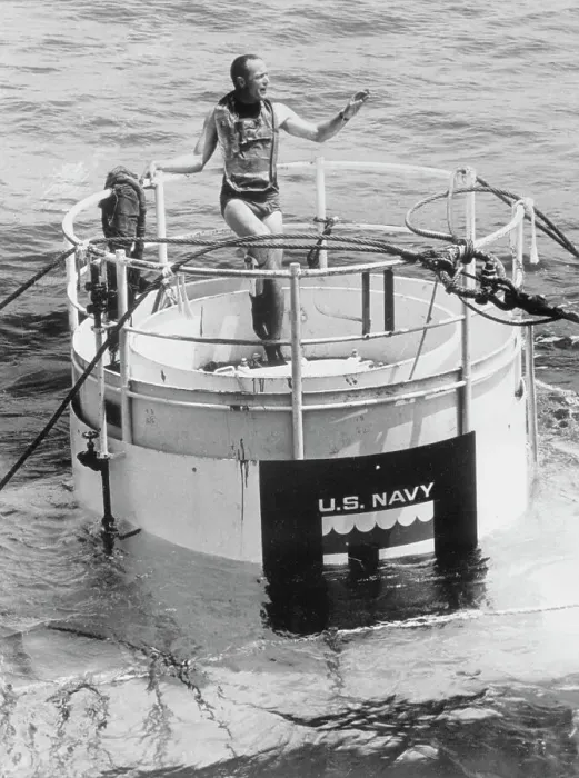 Framed Print : Scott Carpenter Signaling Atop Sealab II Framed Print : Scott Carpenter Signaling Atop Sealab II