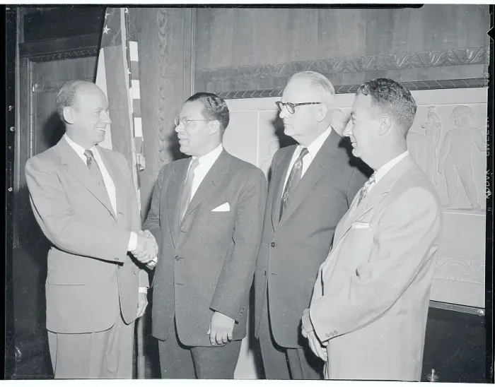 Framed Print : Scovel Richardson Being Congratulated Framed Print : Scovel Richardson Being Congratulated