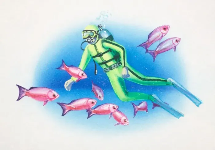 Framed Print : Scuba diver swimming amongst the fish Framed Print : Scuba diver swimming amongst the fish