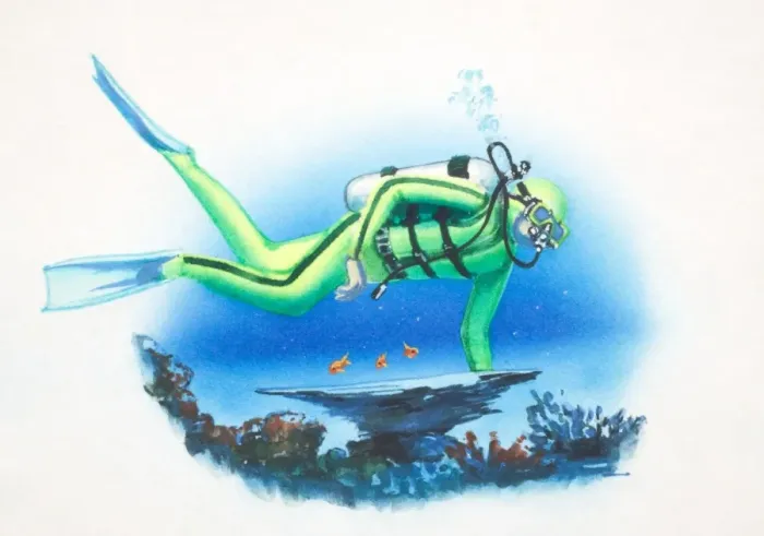 Framed Print : Scuba diver swimming just above the coral Framed Print : Scuba diver swimming just above the coral