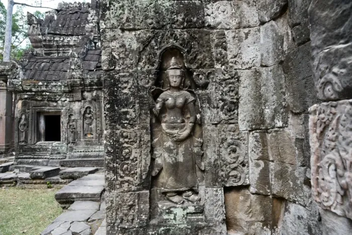 Framed Print : Sculpture inside Banteay Kdei temple Angkor Cambodia Framed Print : Sculpture inside Banteay Kdei temple Angkor Cambodia
