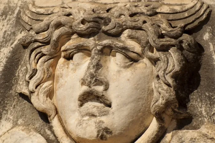 Framed Print : Sculpture of Medusa in Temple of Apollo, Didim, Turkey Framed Print : Sculpture of Medusa in Temple of Apollo, Didim, Turkey