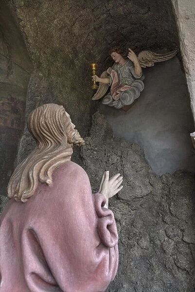 Sculptures, Jesus with Angel, Scene on the Mount of Olives, Church of the Assumption of the Virgin Mary, redesigned 1722-24, Neunkirchen am Sand, Middle Franconia, Bavaria, Germany