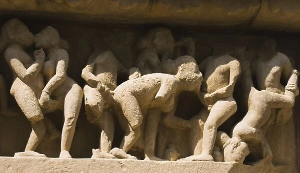 Sculptures on a temple, Lakshmana Temple, Khajuraho, Chhatarpur District, Madhya Pradesh, India