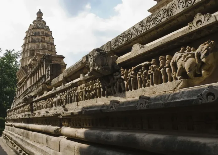 Framed Print : Sculptures on the wall of a temple, Lakshmana Temple, Khajuraho, Chhatarpur District, Madhya Pradesh, India