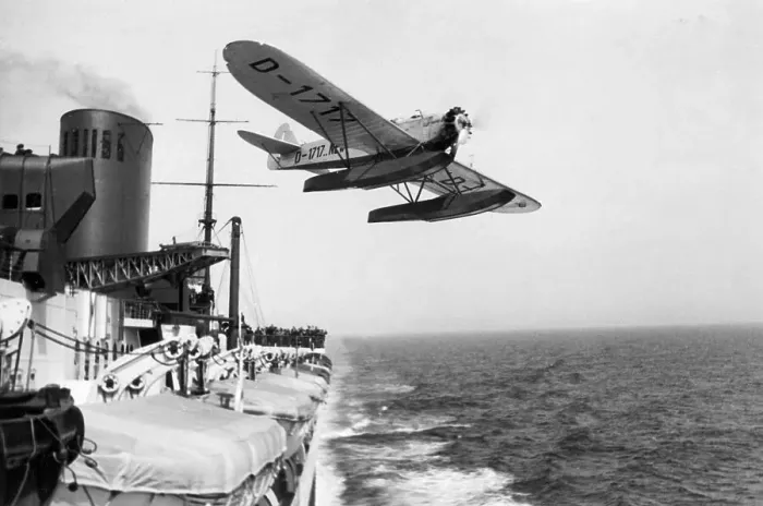 Framed Print : Sea Plane Flying over Ship Framed Print : Sea Plane Flying over Ship
