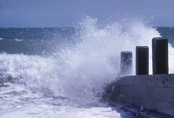 Sea Spray. 1954, A wave breakes on a groyne at the sea side