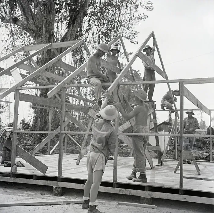 Framed Print : Seabees Constructing A Building Framed Print : Seabees Constructing A Building