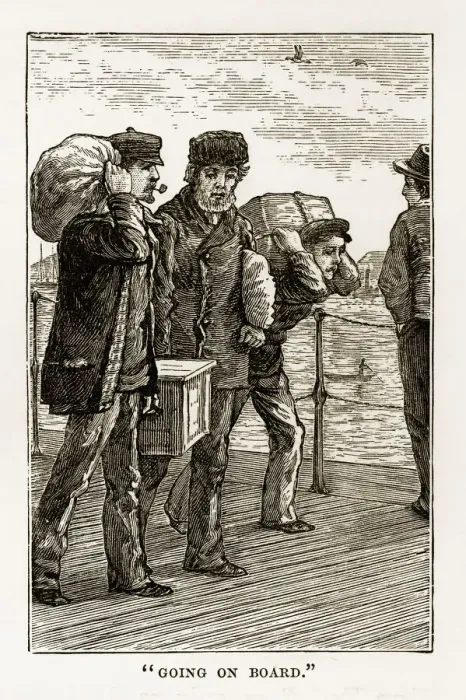Framed Print : Seamen Boarding a Ship in Liverpool, England Victorian Engraving, 1840
