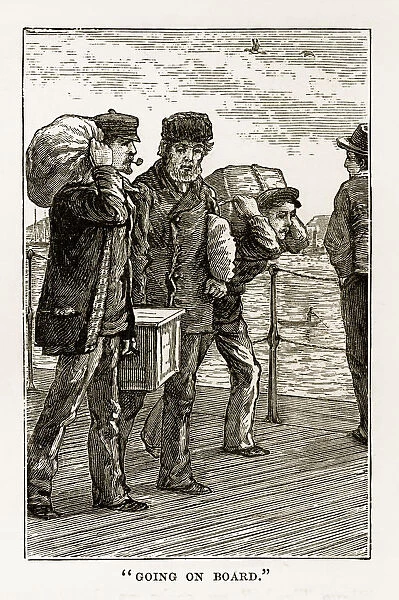 Seamen Boarding a Ship in Liverpool, England Victorian Engraving, 1840