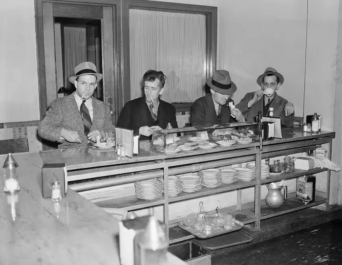 Framed Print : Seamen Eating at Diner Counter Framed Print : Seamen Eating at Diner Counter