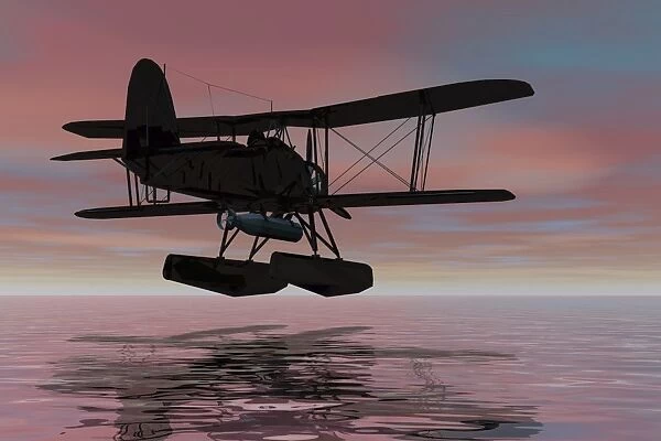 Seaplane landing, silhouette, 3D graphics