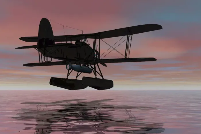 Framed Print : Seaplane landing, silhouette, 3D graphics