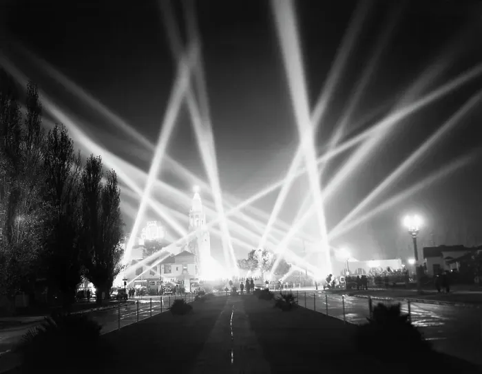 Framed Print : Searchlights for Great Dictator Premiere Framed Print : Searchlights for Great Dictator Premiere