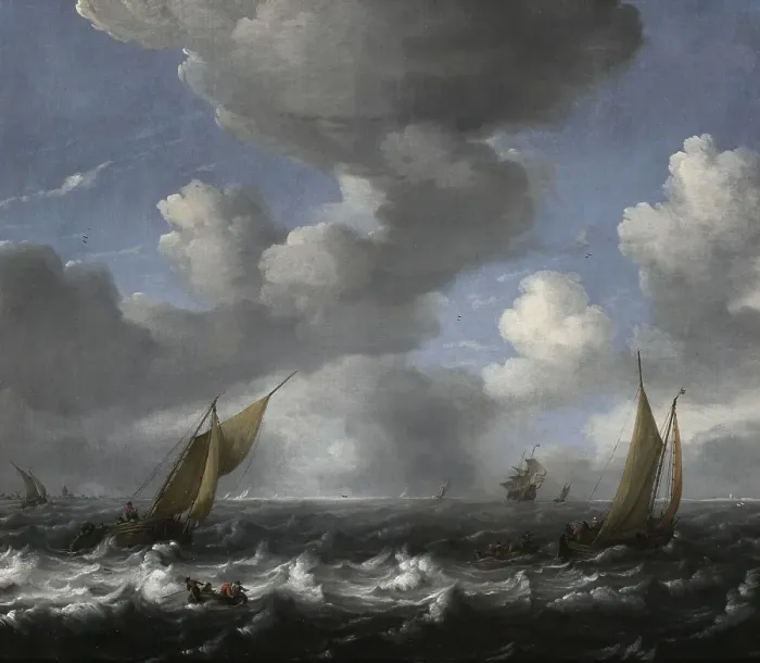 Framed Print : Seascape with Fishing Boats. Artist: Bakhuizen, Ludolf (1630-1708) Framed Print : Seascape with Fishing Boats. Artist: Bakhuizen, Ludolf (1630-1708)