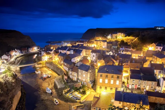 Framed Print : The seaside village of Staithes in Yorkshire at night Framed Print : The seaside village of Staithes in Yorkshire at night