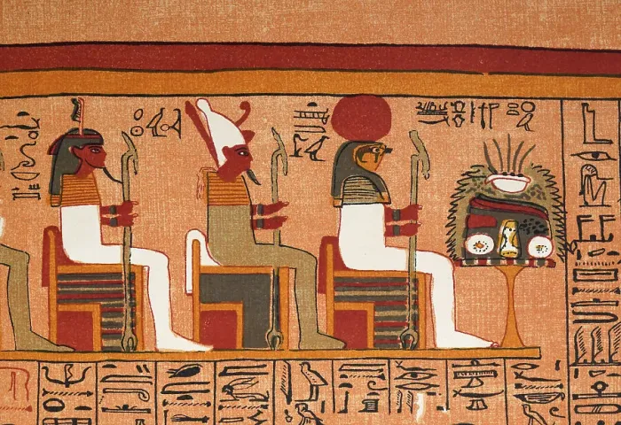 Framed Print : Seated Ancient Egpytian Gods, including the hawk head Horus god of kingship and the sky