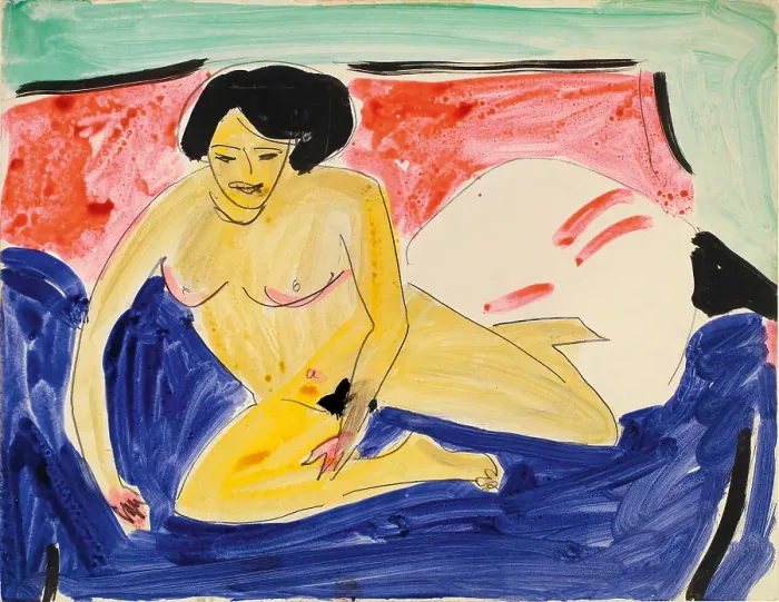 Framed Print : Seated Nude on Divan, 1909. Artist: Kirchner, Ernst Ludwig (1880-1938) Framed Print : Seated Nude on Divan, 1909. Artist: Kirchner, Ernst Ludwig (1880-1938)