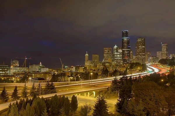 Seattle City Freeway at Night