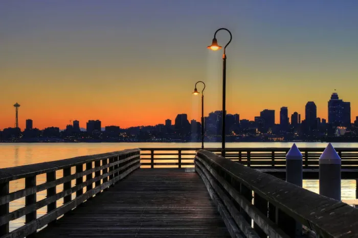 Framed Print : Seattle Skyline from the Alki Beach Seacrest Park