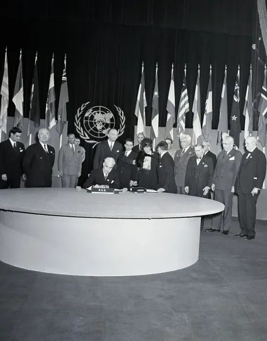 Framed Print : Sec.Of State Stettinus Signs; Truman Framed Print : Sec.Of State Stettinus Signs; Truman