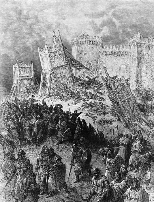 Framed Print : Second Assault of Jerusalem: The Crusaders Repulsed by Gustave Dore