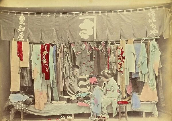 Second-hand clothing shop, c. 1870, Japan, Historic, digitally restored reproduction from an original of the period