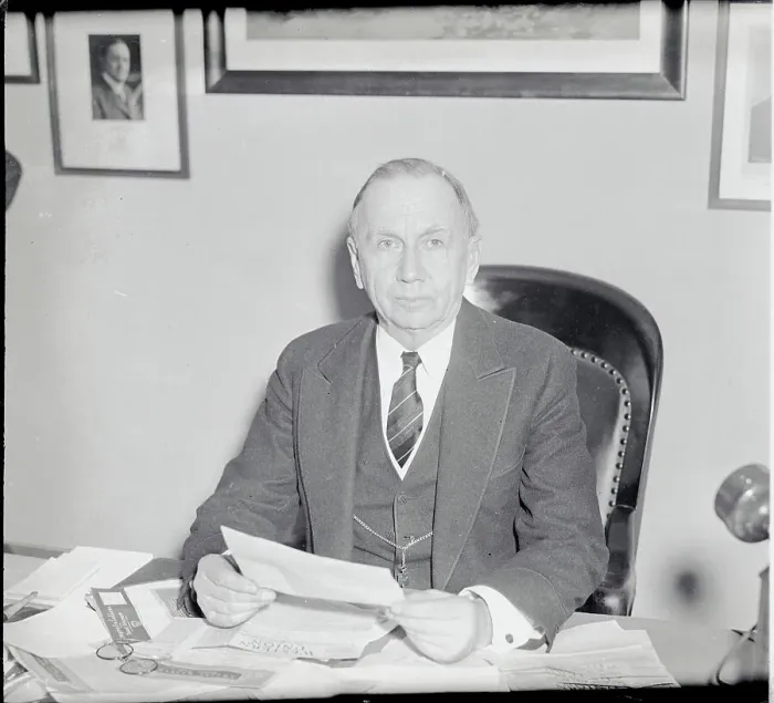 Framed Print : Secretary of Commerce Daniel C. Roper with Document at His Desk