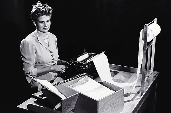 Secretary at Typewriter with Paper
