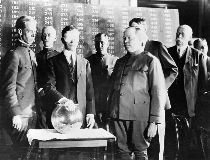 Framed Print : Secretary of War Drawing Lots for Selective Service Duty Framed Print : Secretary of War Drawing Lots for Selective Service Duty