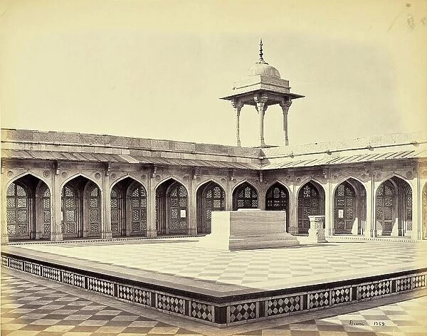 Secundra Bagh near Lucknow, the mausoleum of Akbar, the upper marble sarcophagus, c. 1860, India, Historic, digitally restored reproduction from an original of the period
