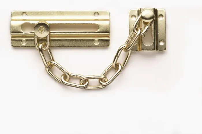 Framed Print : Security door chain Framed Print : Security door chain
