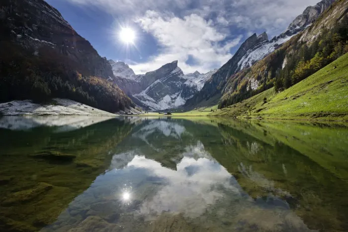 Framed Print : Seealpsee Lake, with reflections of Mt Saentis, Schwende, Appenzeller Alpen, Canton of Appenzell Innerrhoden, Switzerland Framed Print : Seealpsee Lake, with reflections of Mt Saentis, Schwende, Appenzeller Alpen, Canton of Appenzell Innerrhoden, Switzerland
