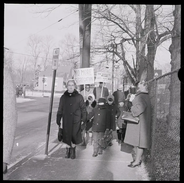 Framed Print : Segregation Protesters Picketing Near School Framed Print : Segregation Protesters Picketing Near School