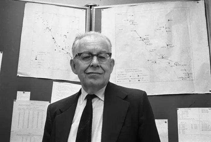 Framed Print : Seismologist Charles Richter in His Lab