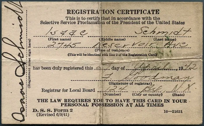 Framed Print : Front side of Selective Service Registration Certificate Framed Print : Front side of Selective Service Registration Certificate