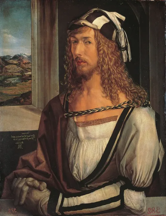 Framed Print : Self portrait, by copy from Albrecht Drer, 1600 - 1650, 17th Century, oil on panel, cm 52 x 41 Framed Print : Self portrait, by copy from Albrecht Drer, 1600 - 1650, 17th Century, oil on panel, cm 52 x 41